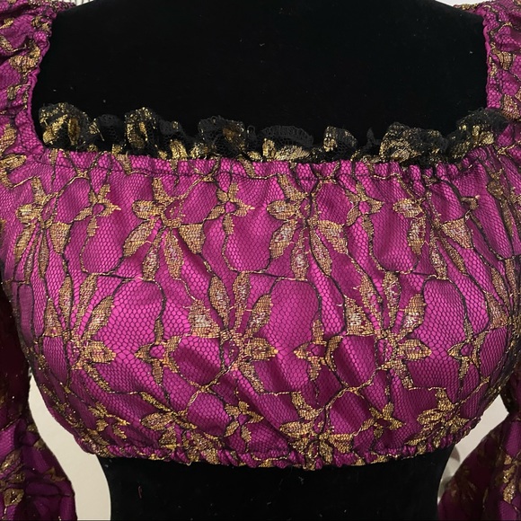 Boho gypsy lace renaissance crop top bell sleeve - Picture 3 of 12